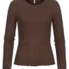 ONLY Damen Struktur Longsleeve Pullover Mit Frilldetails Am Saum Shopping Bag Dunkel Braun -ModeWelt Verkäufe 21110276