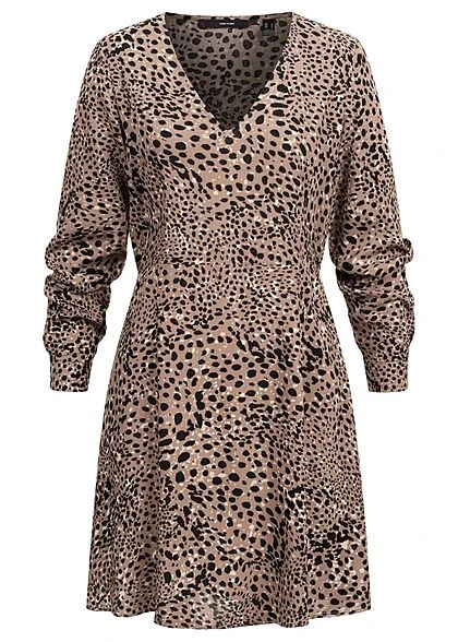 Vero Moda Damen NOOS V-Neck Viskose Kleid Mit Animal Print Fossil Braun -ModeWelt Verkäufe 21110298