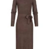 ONLY Damen High-Neck Longform Strickkleid Mit Bindegürtel Plum Truffle Dunkel Braun -ModeWelt Verkäufe 21110407