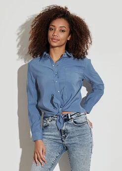 ONLY Damen Klassische Viskose Bluse Mit Bindedetail Vorne Moonlight Blau -ModeWelt Verkäufe 21110445 2