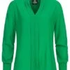 Styleboom Fashion Damen V-Neck Chiffon Bluse Mit Plisseefalte Vorne Grün