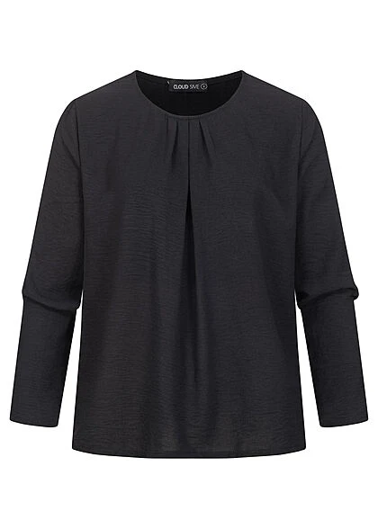 Cloud5ive Damen Turn-Up Blusen Shirt Mit Raffdetail Am Kragen Schwarz 4 Cloud5ive Damen Turn-Up Blusen Shirt Mit Raffdetail Am Kragen Schwarz – Bild 2