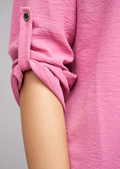 Cloud5ive Damen Turn-Up Blusen Shirt Mit Raffdetail Am Kragen Pink 5 Cloud5ive Damen Turn-Up Blusen Shirt Mit Raffdetail Am Kragen Pink – Bild 3