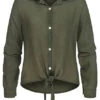 Cloud5ive Damen Viskose Strukturbluse Mit Bindedetail Vorne Oliv Grün -ModeWelt Verkäufe 21117006
