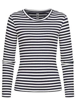JACQUELINE DE YONG JDY By ONLY Damen Ribbed Longsleeve Pullover Mit Streifen Muster Iris Blau