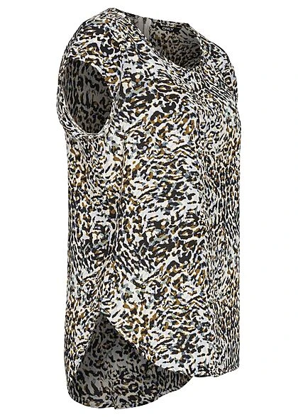 ONLY Damen NOOS Blusen Top Vokuhila Leo Print Zipper Hinten Cloud Weiss Blau Braun 4 ONLY Damen NOOS Blusen Top Vokuhila Leo Print Zipper Hinten Cloud Weiss Blau Braun – Bild 2
