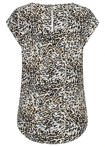 ONLY Damen NOOS Blusen Top Vokuhila Leo Print Zipper Hinten Cloud Weiss Blau Braun 5 ONLY Damen NOOS Blusen Top Vokuhila Leo Print Zipper Hinten Cloud Weiss Blau Braun – Bild 3