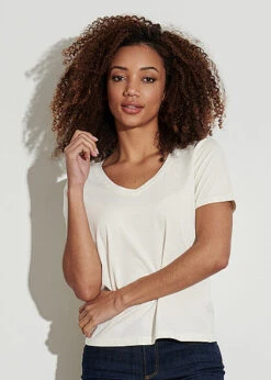 JACQUELINE DE YONG JDY By ONLY Damen NOOS Basic V-Neck Jersey T-Shirt Cloud Dancer Weiss -ModeWelt Verkäufe 22010033 2