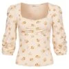 ONLY Damen 3/4 Arm V-Neck Viskose Longsleeve Shirt Blumen Muster Birch Beige