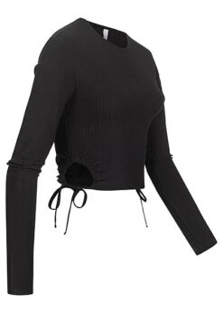 ONLY Damen Ribbed Crop Longsleeve Seitlich Zum Schnüren Schwarz -ModeWelt Verkäufe 22010061 1