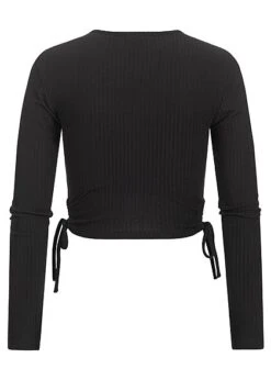 ONLY Damen Ribbed Crop Longsleeve Seitlich Zum Schnüren Schwarz -ModeWelt Verkäufe 22010061 2