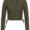 ONLY Damen Ribbed Crop Longsleeve Seitlich Zum Schnüren Kalamata Oliv