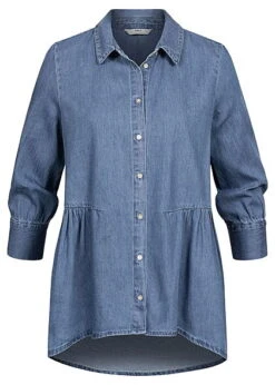 ONLY Damen Denim Blusenshirt Mit Knopfleiste Vokuhila Hell Medium Blau