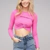 ONLY Damen Kurzes Twist Top Longsleeve Mit Drehdetail Vorn Gin Fizz Pink