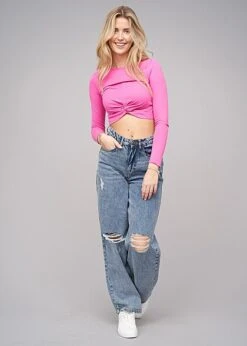 ONLY Damen Kurzes Twist Top Longsleeve Mit Drehdetail Vorn Gin Fizz Pink -ModeWelt Verkäufe 22010103 1