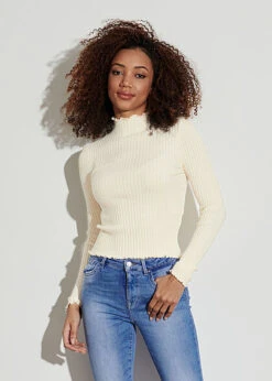 Vero Moda Damen Ribbed High-Neck Longsleeve Mit Frilldetails Birch Beige -ModeWelt Verkäufe 22010130 2