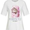 ONLY Damen T-Shirt Purrfectly Cats Print Bright Weiss Rosa