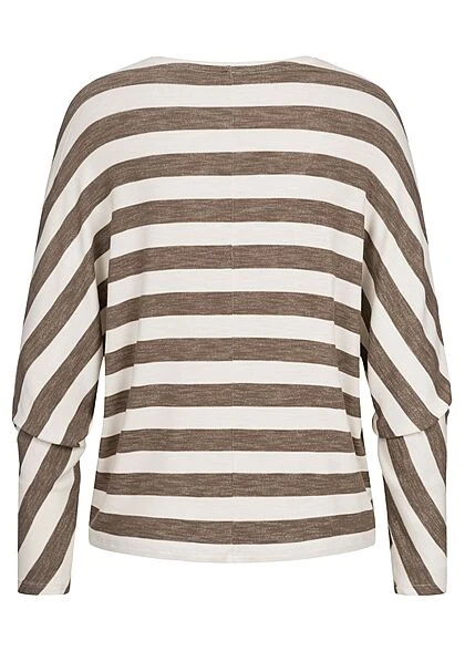 ONLY Damen V-Neck Viskose T-Shirt Mit Streifen Muster Walnut Braun Tofu Beige 4 ONLY Damen V-Neck Viskose T-Shirt Mit Streifen Muster Walnut Braun Tofu Beige – Bild 2