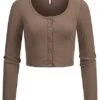 ONLY Damen Cropped Struktur Longsleeve Mit Deko Knopfleiste Walnut Braun