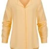 VILA Damen NOOS Leichte V-Neck Langarm Bluse Vokuhila Golden Haze Gelb -ModeWelt Verkäufe 22010383
