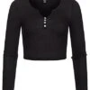 Vero Moda Damen Ribbed V-Neck Crop Top Longsleeve Deko Knöpfe Schwarz -ModeWelt Verkäufe 22010440