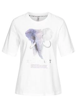 ONLY Damen T-Shirt Mit The Elephant Print Bright Weiss Blau Silber