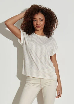 ONLY Damen Viskose Lurex Shirt M. Leichten Flügelärmeln Glitzer Streifen Cloud Weiss -ModeWelt Verkäufe 22010526 3