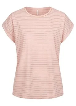 ONLY Damen Viskose Lurex Shirt M. Leichten Flügelärmeln Glitzer Streifen Peach Whip