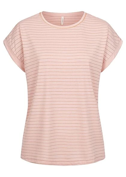 ONLY Damen Viskose Lurex Shirt M. Leichten Flügelärmeln Glitzer Streifen Peach Whip 3 ONLY Damen Viskose Lurex Shirt M. Leichten Flügelärmeln Glitzer Streifen Peach Whip