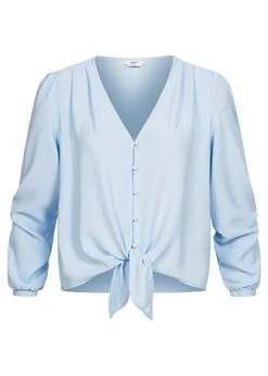 ONLY Damen NOOS V-Neck Langarm Bluse Mit Knopfleiste & Bindedetail Vorne Hell Blau