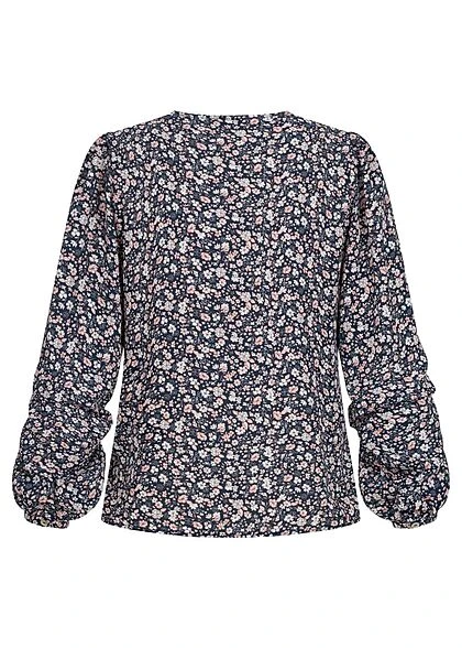 ONLY Damen NOOS V-Neck Langarm Bluse Mit Knopfleiste Blumen Muster Night Sky Blau 4 ONLY Damen NOOS V-Neck Langarm Bluse Mit Knopfleiste Blumen Muster Night Sky Blau – Bild 2