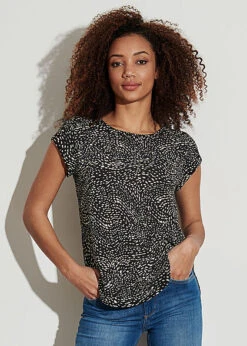 ONLY Damen NOOS Blusen Top Vokuhila Punkte Muster Zipper Hinten Schwarz Beige -ModeWelt Verkäufe 22010536 3