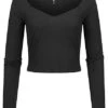 ONLY Damen Cropped Longsleeve Mit Strukturstoff Und Herzausschnitt Schwarz