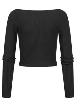ONLY Damen Cropped Longsleeve Mit Strukturstoff Und Herzausschnitt Schwarz -ModeWelt Verkäufe 22020015 1