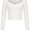 ONLY Damen Cropped Longsleeve Mit Strukturstoff Und Herzausschnitt Cloud D. Weiss
