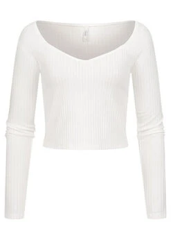 ONLY Damen Cropped Longsleeve Mit Strukturstoff Und Herzausschnitt Cloud D. Weiss