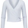 ONLY Damen NOOS Ribbed V-Neck Wickel-Top Longsleeve Seitl. Zum Binden Halogen Blau -ModeWelt Verkäufe 22020020