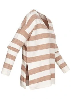 ONLY Damen V-Neck Strick Longsleeve Pullover Mit Streifen Cloud Weiss Braun -ModeWelt Verkäufe 22020052 1
