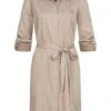 VILA Damen NOOS Langarm Denim Kleid Mit Bindegürtel Knopfleiste Simply Taupe Beige
