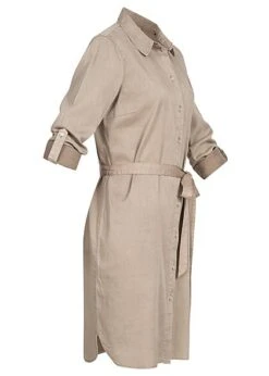 VILA Damen NOOS Langarm Denim Kleid Mit Bindegürtel Knopfleiste Simply Taupe Beige -ModeWelt Verkäufe 22020390 2