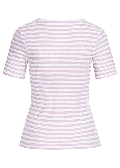 JACQUELINE DE YONG JDY By ONLY Damen NOOS T-Shirt Mit V-Neck Und Streifen Lila Weiss 4 JACQUELINE DE YONG JDY By ONLY Damen NOOS T-Shirt Mit V-Neck Und Streifen Lila Weiss – Bild 2