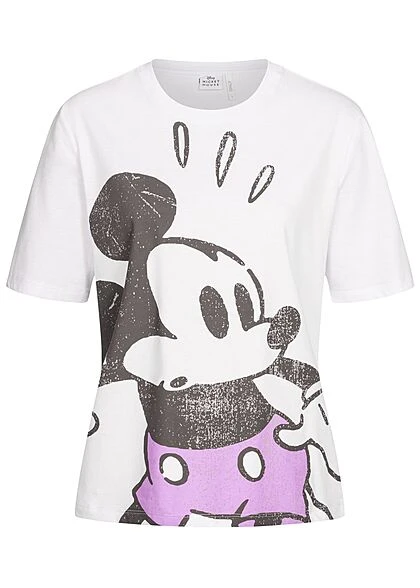 ONLY Damen T-Shirt Mit Mickey Mouse Print Weiss Schwarz Lila