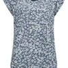 ONLY Damen NOOS Bluse Top Mit Zipper Am Rücken Blumen Print Indigo Blau