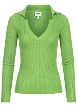 Aware By Vero Moda Damen V-Neck Struktur Longsleeve Pullover Foliage Grün