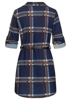 Cloud5ive Damen Turn-Up Bluse Mit Bindegürtel Karo Muster Knopfleiste Navy Blau -ModeWelt Verkäufe 22026188 3