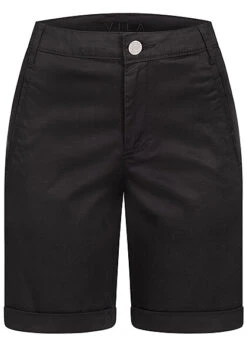VILA Damen NOOS Kurze Hose 2 Pockets Umgeschlagener Saum Schwarz