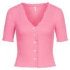 ONLY Damen Bluse Top Mit Knopfleiste Und Frilldetails Rosa