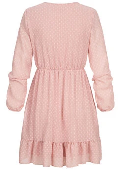 Hotel De Ville Damen V-Neck Chiffon Pufferkleid Mit Mesh Punkten 2-lagig Rosa -ModeWelt Verkäufe 22030421 2