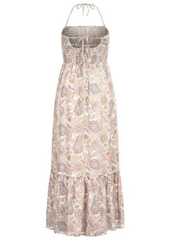 AIKI Damen Midi Neckholder Badeau Viskose Kleid Paisley Print 2-lagig Off Weiss -ModeWelt Verkäufe 22030471 2