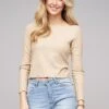 Aiki Damen Off-Shoulder Struktur Longssleeve Leichter Pulli Frilldetails Hell Braun